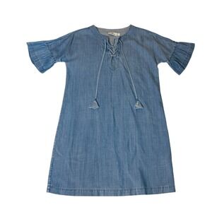 Vineyard Vines Denim Chambray‎ Dress Lace Up Ruffle Sleeve Casua6l Comfy Size 0